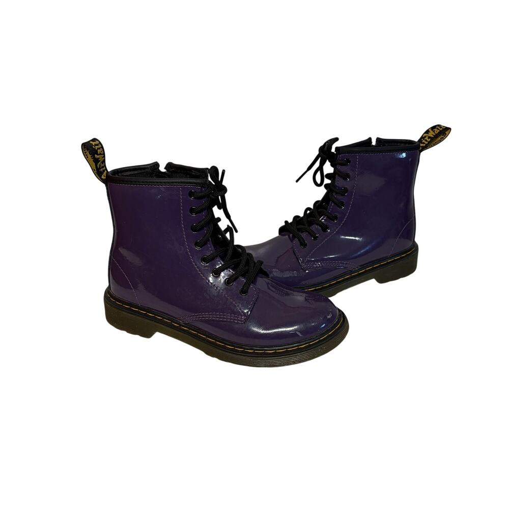 Dr Martens Boots Girls Purple Patent Leather Lace Up School Air Wair Combat 3